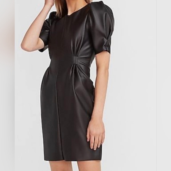ZARA Black Leather Puff Sleeve Mini Dress Stretch Size Medium - Picture 13 of 14